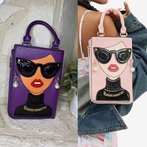 Novelty Lady Face Shoulder Bag faux Leather Messenger Travel Handbag (Purple)